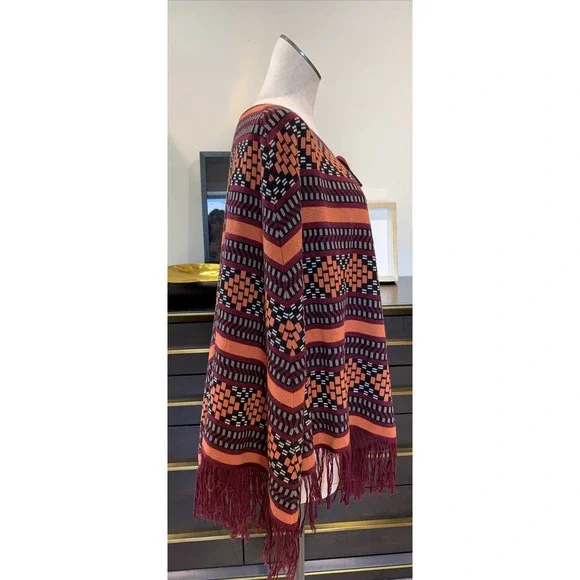 plenty by Tracy Reese Women’s M/L striped fringed folkloric poncho - Picture 4 of 9